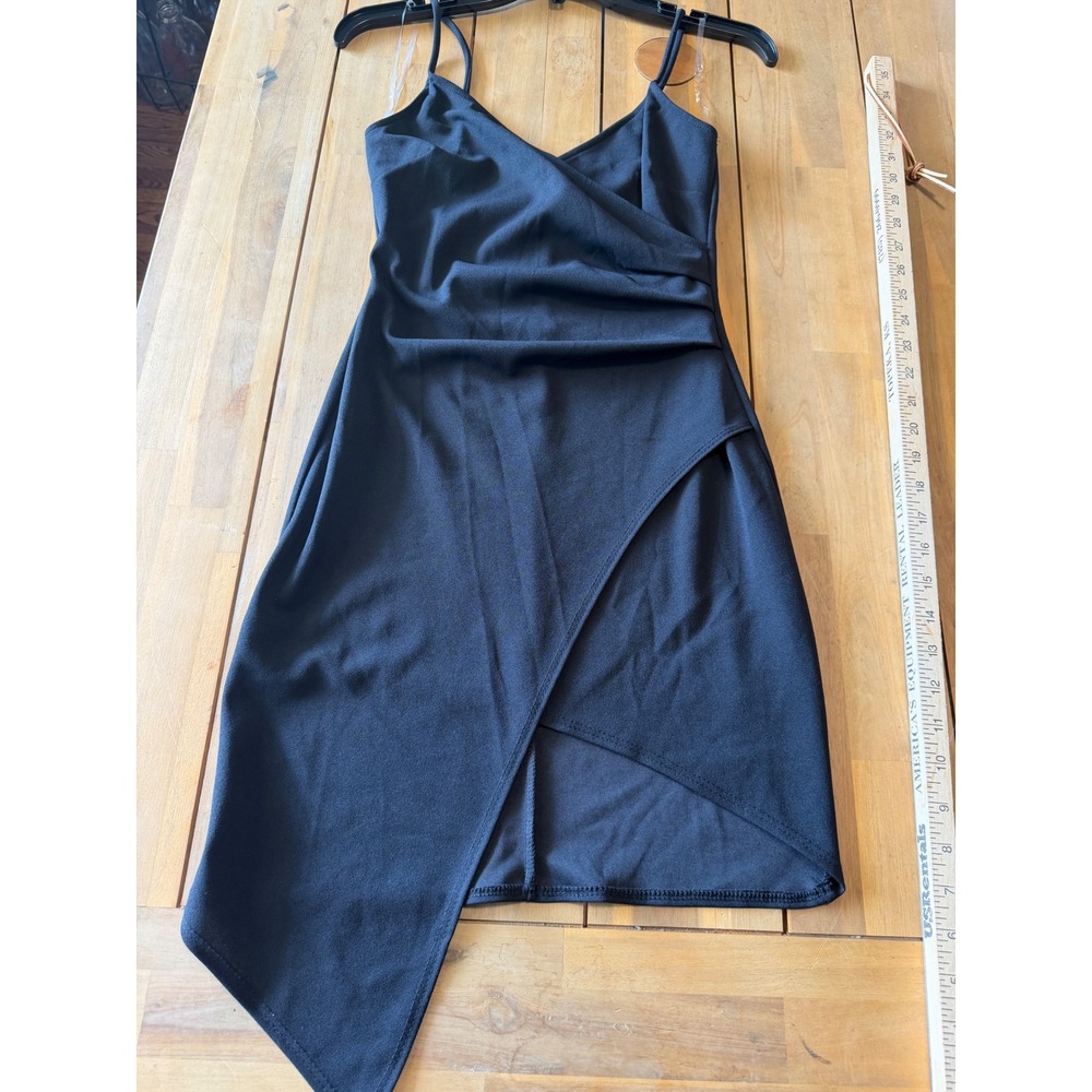 Pink Lily Black Asymmetrical Wrap Tulip Hem Bodycon Mini Dress BD8110-1PK Small